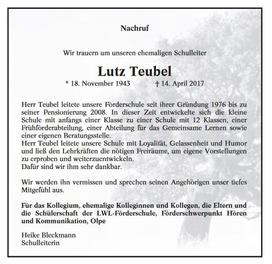 Nachruf zu Lutz Teubel